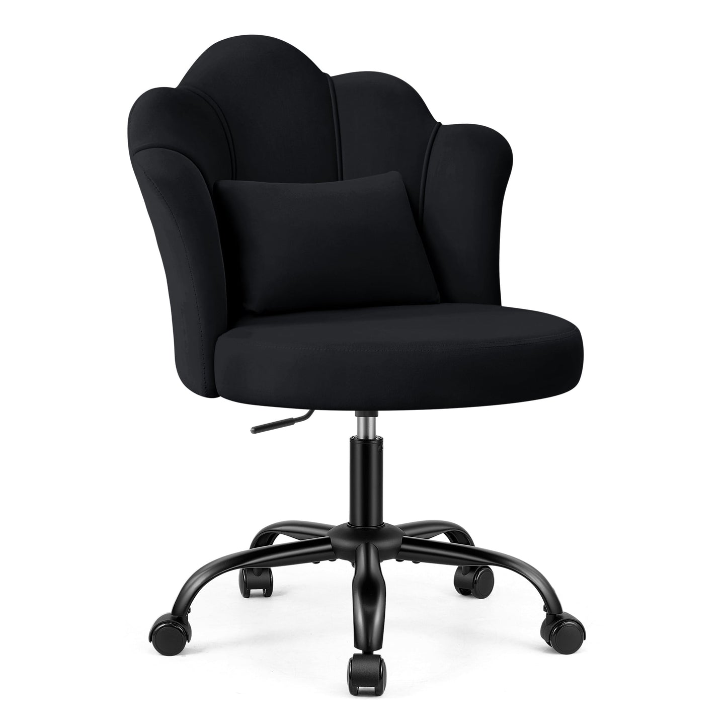 FASTES Petal Vanity Chair, 3.15" Extra Thick Cushion Comfy Desk Chair, Modern Velvet Accent Armless Chair for Girls Women, Aesthetic Makeup Chair for Bedroom Dorm, Black