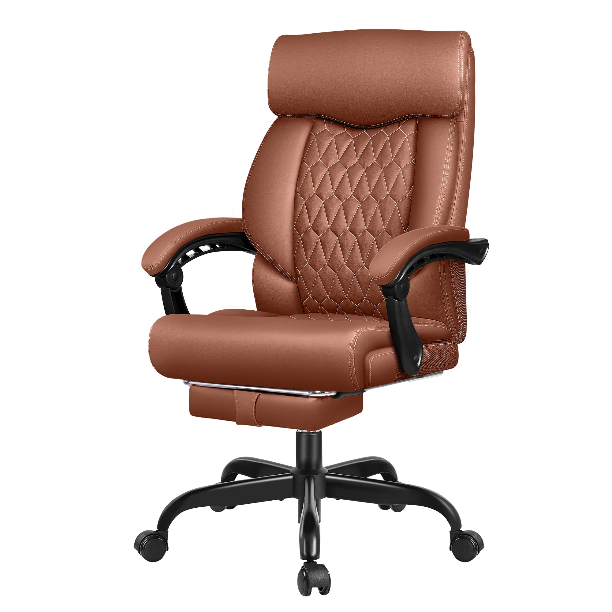 FASTES Executive Office Chair, Ergonomic Desk Chair with Adjustable Armrests, Leather Computer Chair with Footrest and Lumbar Support, Brown