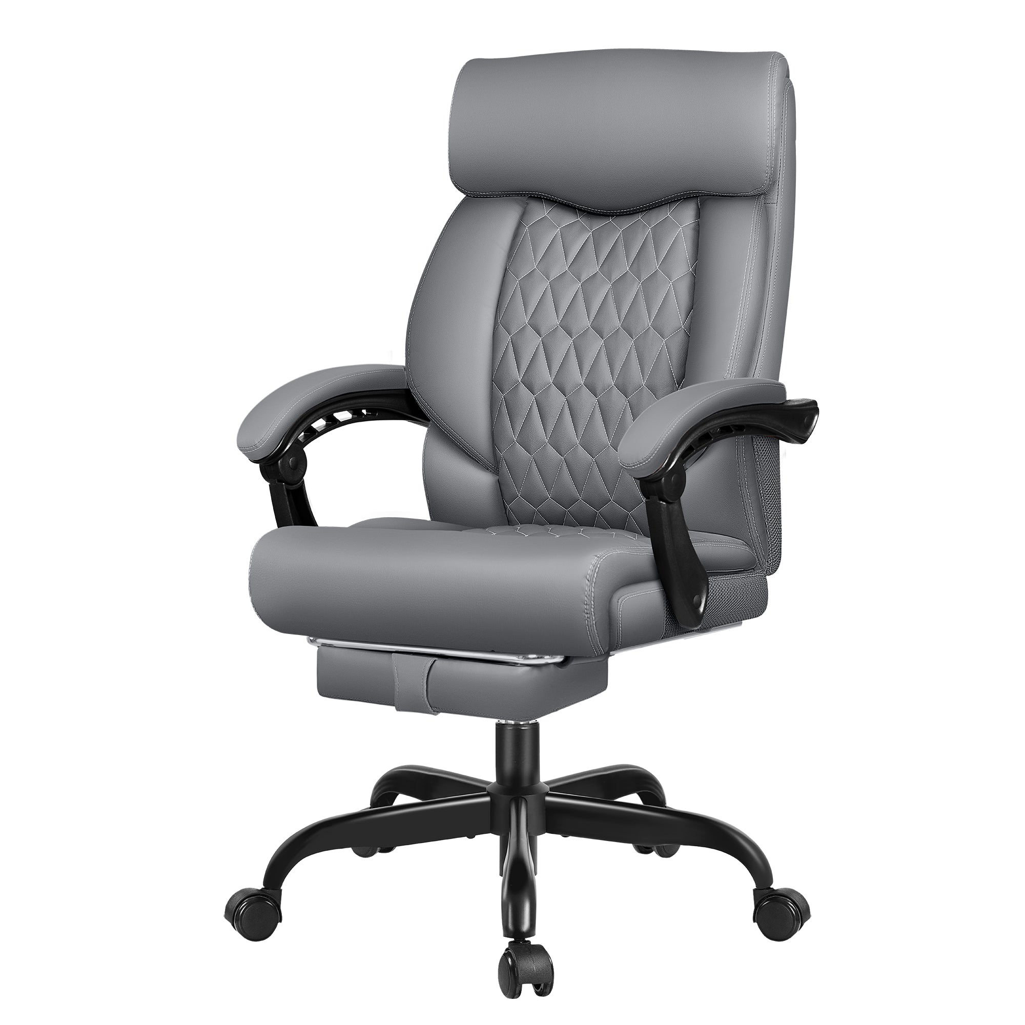 FASTES Executive Office Chair, Ergonomic Desk Chair with Adjustable Armrests, Leather Computer Chair with Footrest and Lumbar Support, Gray