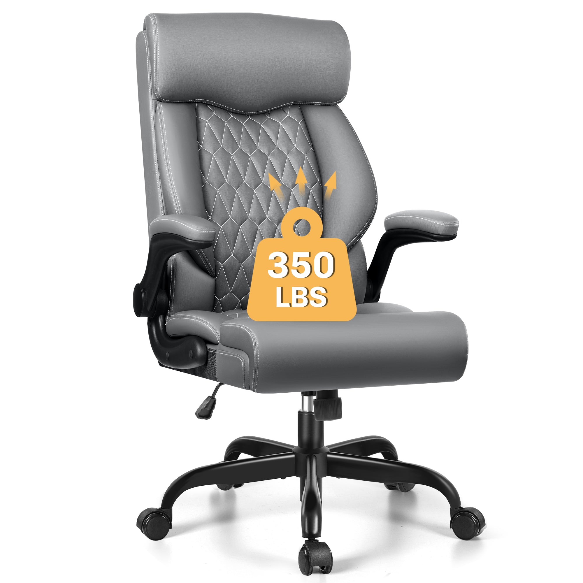 Executive Office Chair, Ergonomic Computer Desk Chair with Rocking Function, Leather Chair with Adjustable Flip-Up Armrests and Lumbar Support, Gray