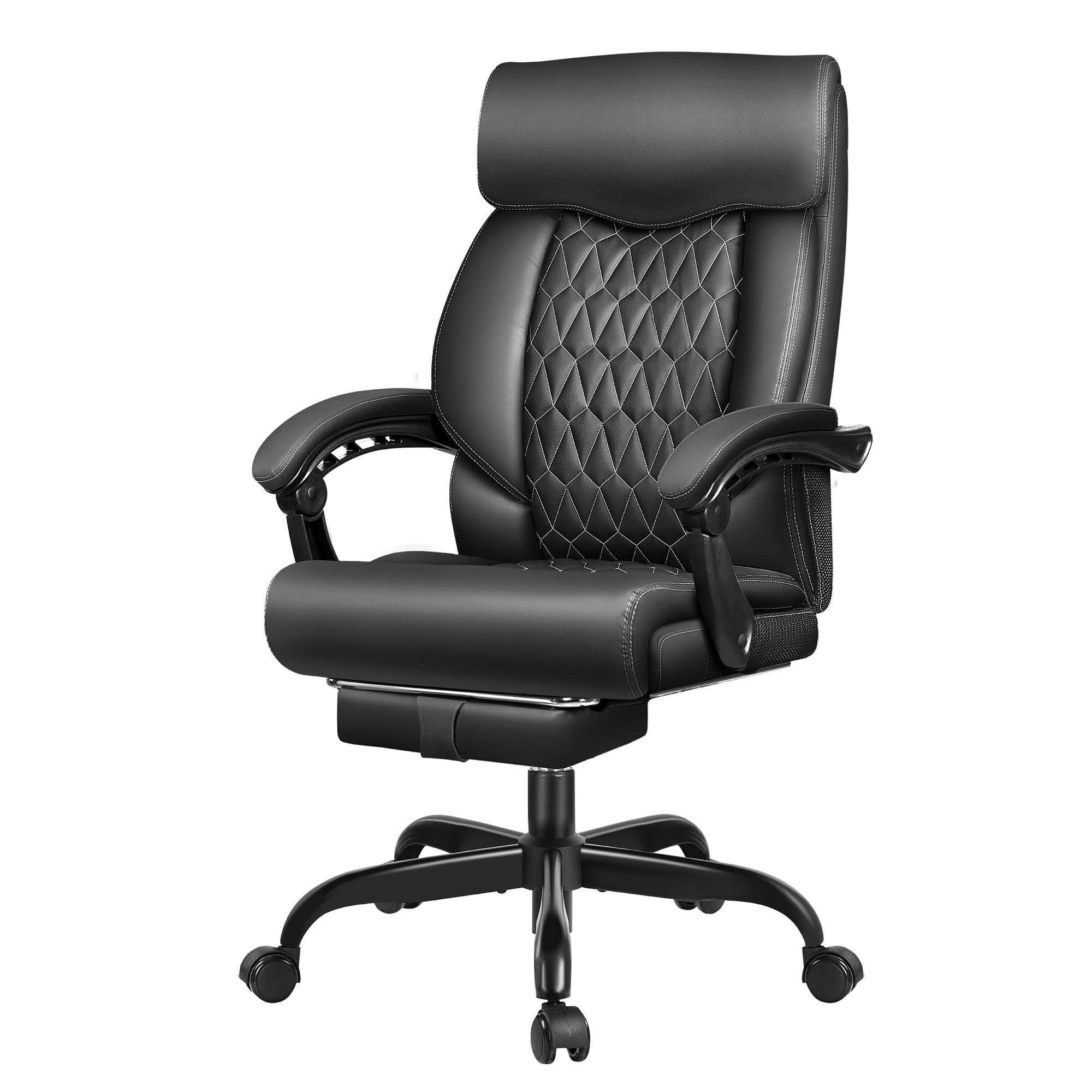 FASTES Executive Office Chair, Ergonomic Desk Chair with Adjustable Armrests, Leather Computer Chair with Footrest and Lumbar Support, Black