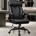Executive Office Chair, Ergonomic Computer Desk Chair with Rocking Function, Leather Chair with Adjustable Flip-Up Armrests and Lumbar Support, Black