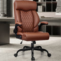 Executive Office Chair, Ergonomic Computer Desk Chair with Rocking Function, Leather Chair with Adjustable Flip-Up Armrests and Lumbar Support, Brown