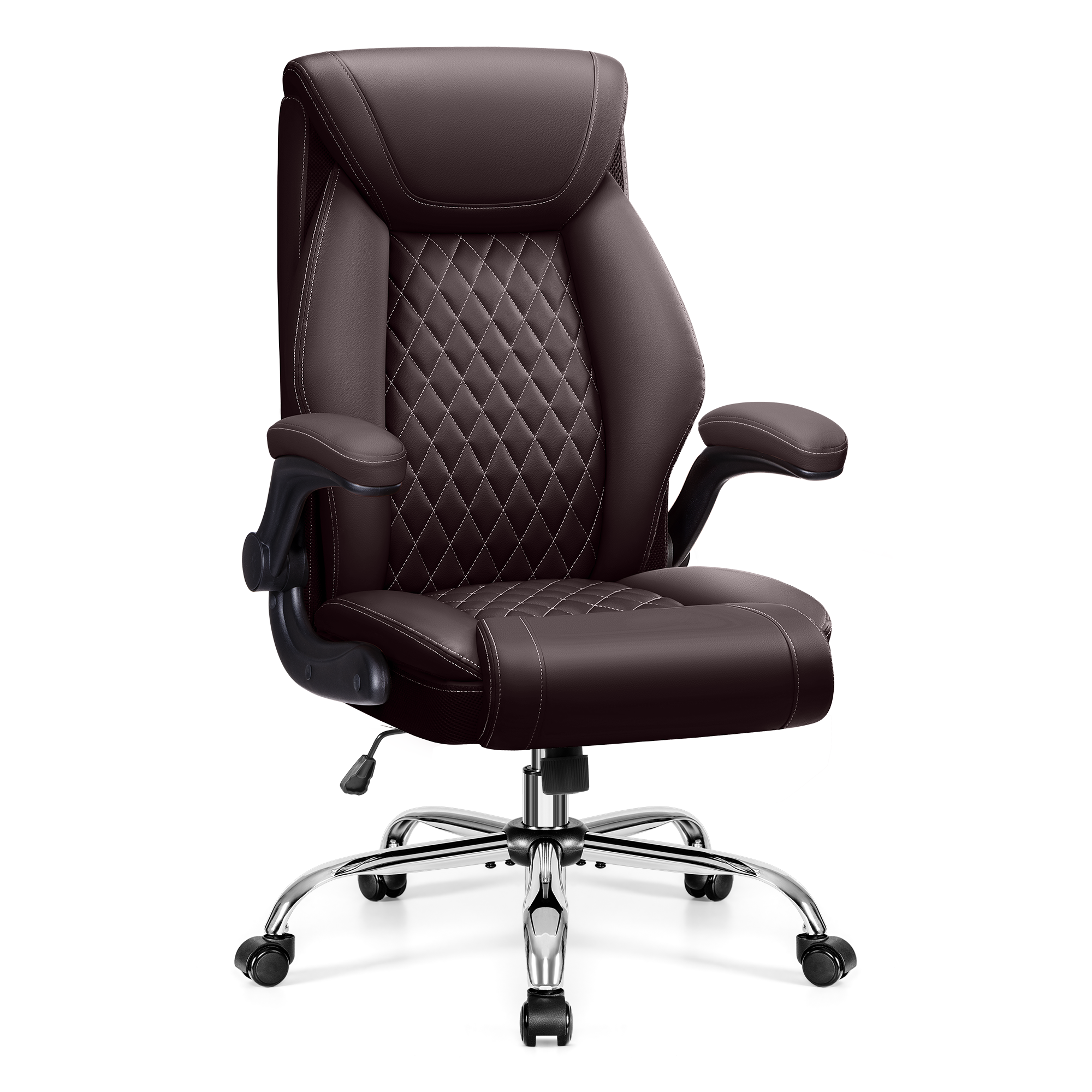 FASTES Ergonomic Office Chair, Big and Tall Desk Chair with Flip-up Armrests & High-Back Design, Leather Gaming Chair for Home, Rocking Function Is More Suitable for Office Rest, Coffee