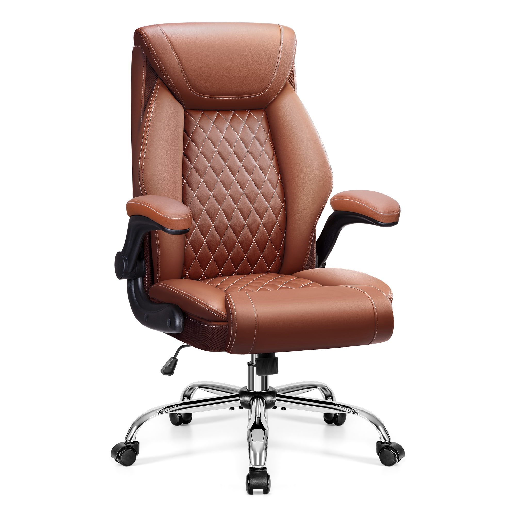 FASTES Ergonomic Office Chair, Big and Tall Desk Chair with Flip-up Armrests & High-Back Design, Leather Gaming Chair for Home, Rocking Function Is More Suitable for Office Rest, Coffee