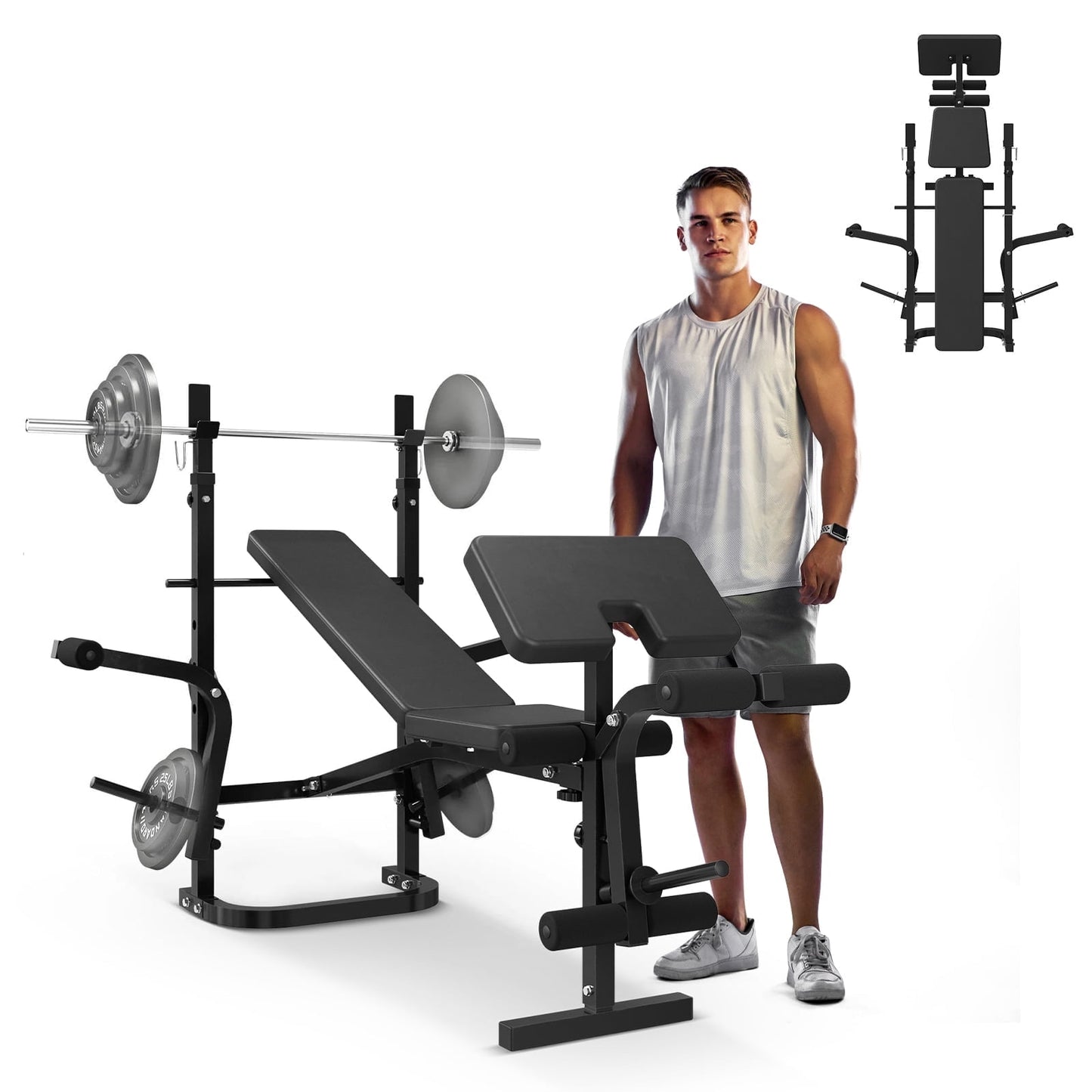 FASTES Adjustable Weight Bench, 6 In 1 Full Body Workout Weight Bench With Leg Extension , 1200lbs Multi-Function Strength Training Bench Press Set for Home Gym