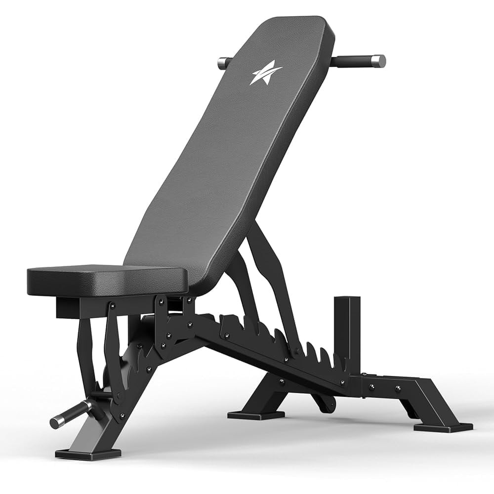 FASTES Adjustable Weight Bench, 8 Positions Foldable Workout Bench Heavy-duty Weight Bench Press for Home Gym Full Body Strength Training, Support up to 1400lbs, Black