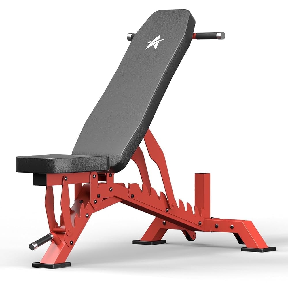 FASTES Adjustable Weight Bench, 8 Positions Foldable Workout Bench Heavy-duty Weight Bench Press for Home Gym Full Body Strength Training, Support up to 1400lbs, Red