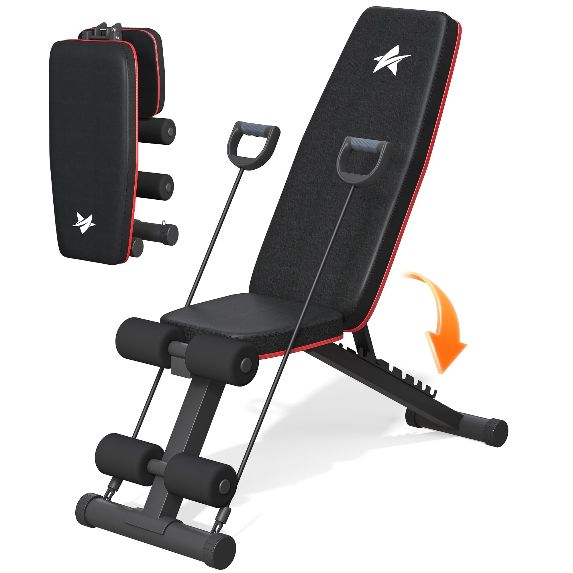 FASTES Adjustable Weight Bench for Home Gym, Folding Bench with Resistance Bands 700LBS Capacity for Chest Shoulders Arms Muscles, for Small Space Apartment Room