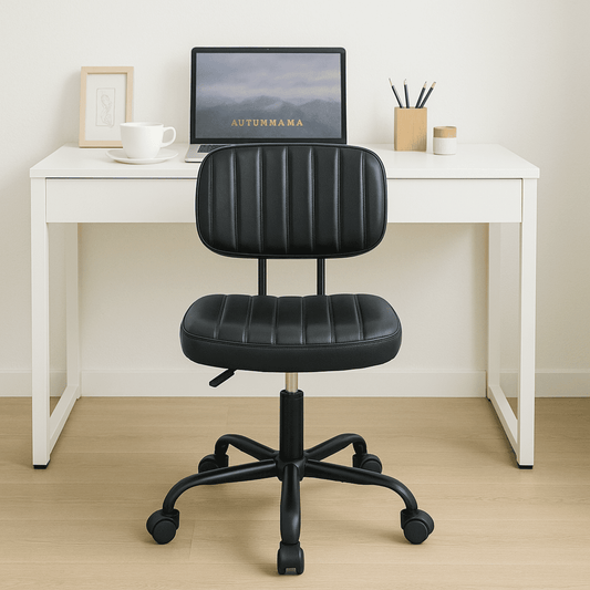 FASTES Armless Desk Chair, Modern Office Chair no Arms, Swivel Vanity Chair, PU Leather Computer Task Chairs, Ergonomic Desk Chairs for Home Dorm, Black