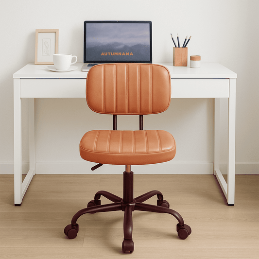 FASTES Armless Desk Chair, Modern Office Chair no Arms, Swivel Vanity Chair, PU Leather Computer Task Chairs, Ergonomic Desk Chairs for Home Dorm, Brown