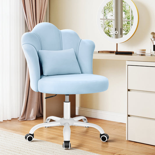 FASTES Petal Vanity Chair, 3.15" Extra Thick Cushion Comfy Desk Chair, Modern Velvet Accent Armless Chair for Girls Women, Aesthetic Makeup Chair for Bedroom Dorm, Blue