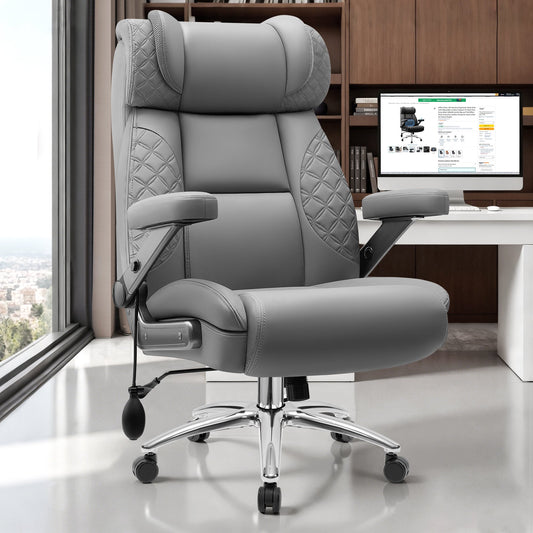 FASTES Office Chair, Desk Chair Big and Tall Gaming Chair, 500 lbs Computer Chair Ergonomic Extra Wide Office Chair with Adjustable Lumbar Support 5D Flip Arms, Gray