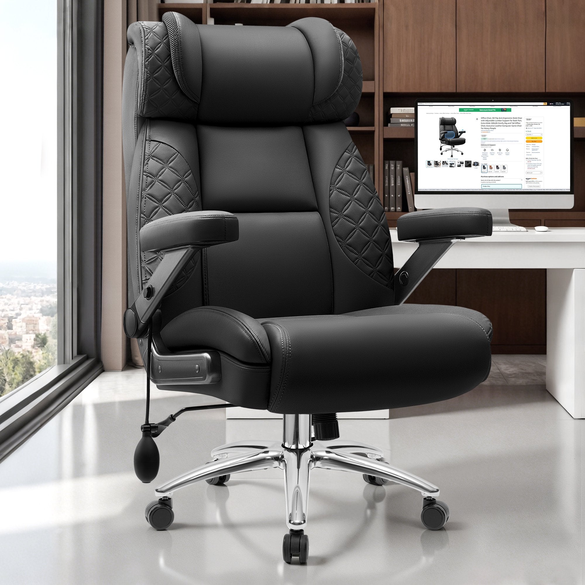 FASTES Office Chair, Desk Chair Big and Tall Gaming Chair, 500 lbs Computer Chair Ergonomic Extra Wide Office Chair with Adjustable Lumbar Support 5D Flip Arms, Black