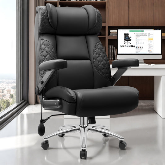 FASTES Office Chair, Desk Chair Big and Tall Gaming Chair, 500 lbs Computer Chair Ergonomic Extra Wide Office Chair with Adjustable Lumbar Support 5D Flip Arms, Black